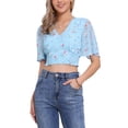 thumbnail image 1 of INSPIRAR CHIC Blusas Cortas de Manga Corta con Cuello en V de Verano con Estampado Floral XL Azul, 1 of 6