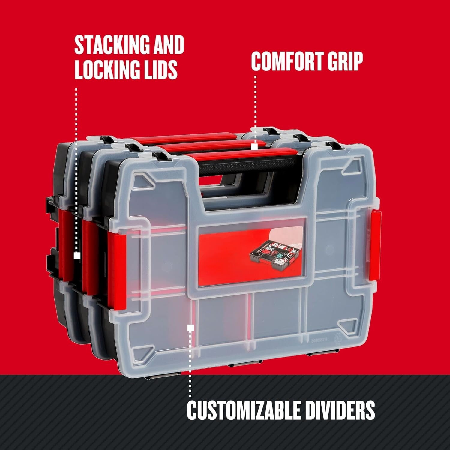 Tool Organizer, 2-Packs with 14-Compartments, Lid Includes Secure Latch (CMST60944M)