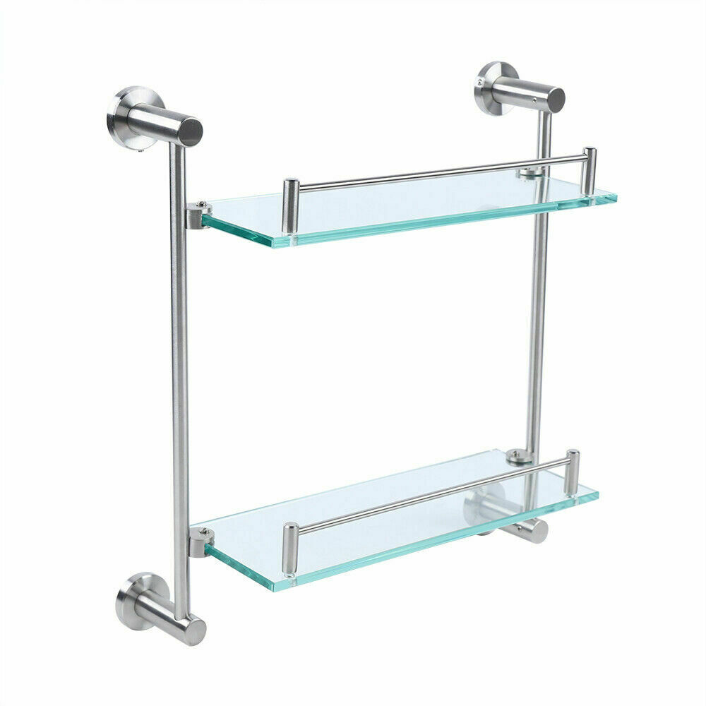 TFCFL Wall Mounted Stainless Steel Glass Shelf Metal Rail Bathroom