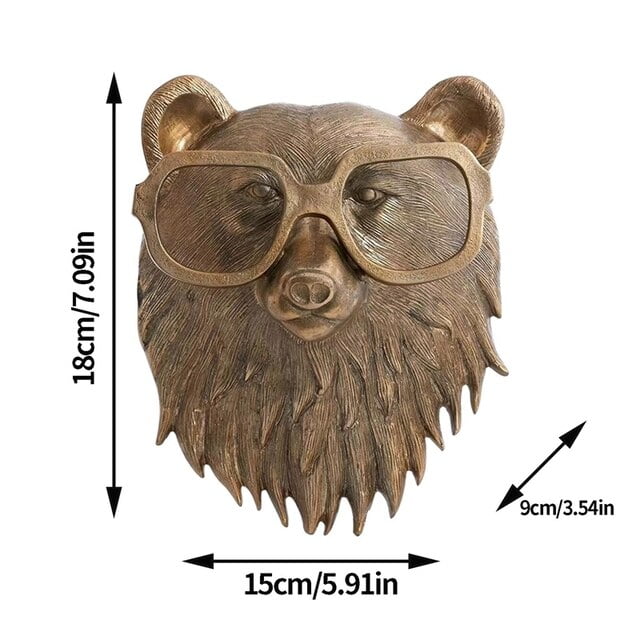 UMMH Resin Animal Head Sculpture With Glasses Wall Mounted Bear Fox