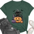 thumbnail image 4 of JOANKDMI Halloween Black Cat Witch Hat Shirt for Women Cute Pumpkin Graphic Tees Short Sleeve Fall Casual Tops Crewneck Haunted House Holiday Festive Apparel, 4 of 9