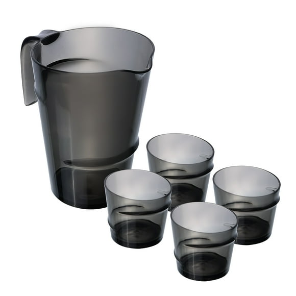 Set de Jarra Negra con 4 Vasos – Plástico Resistente