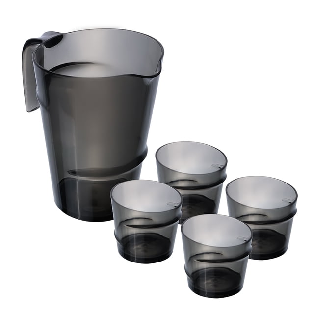 Set de Jarra Negra con 4 Vasos – Plástico Resistente