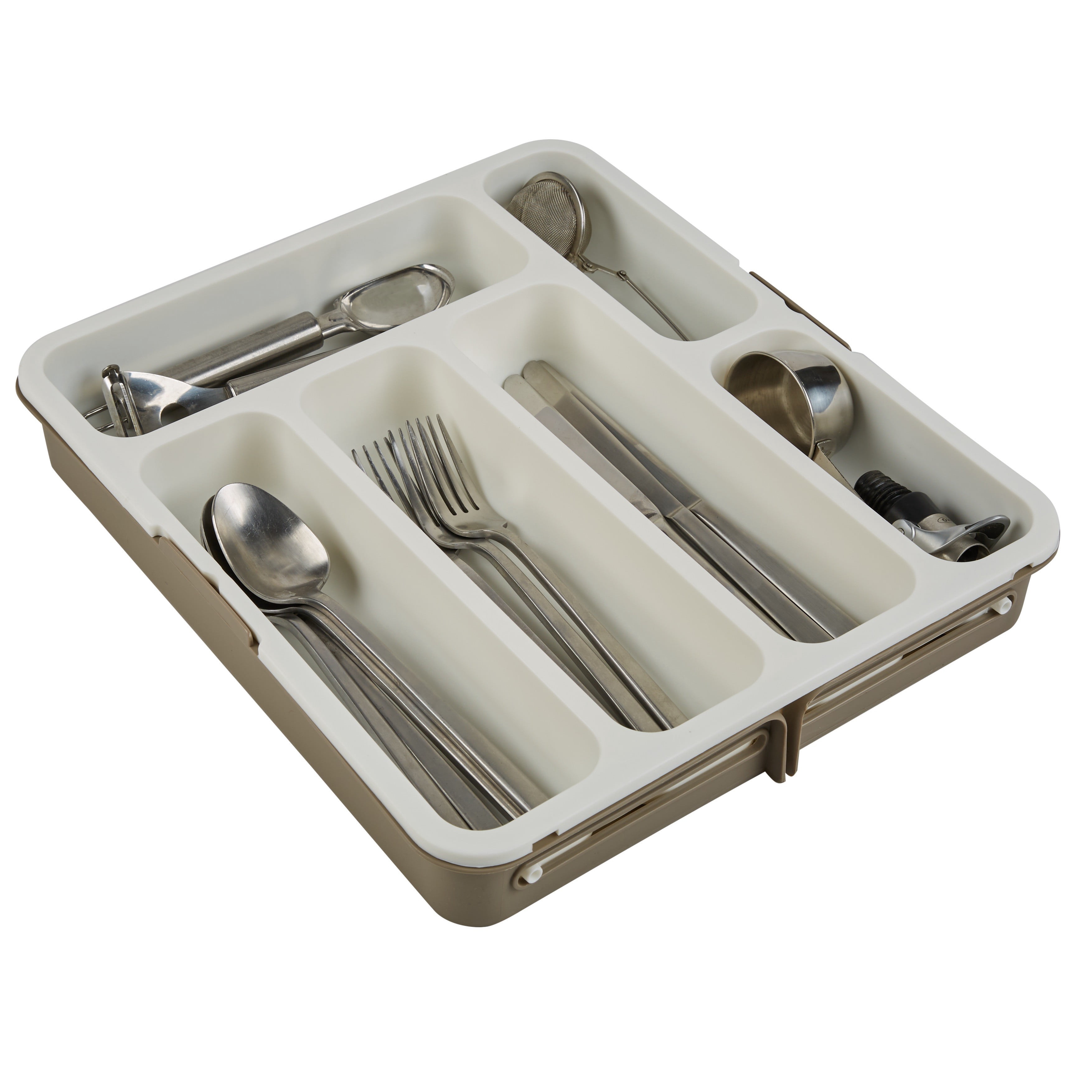 Kitchen Details Extendable Cutlery Tray Organizer White Color | Expandable Silverware Drawer Organizer | Adjustable Utensil Storage