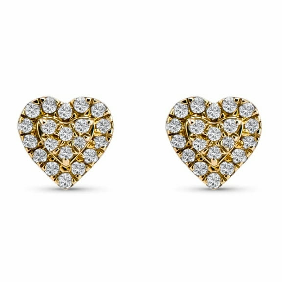 Women's Yellow Gold 925 Sterling Silver Honey Comb Set Heart Screw Back Stud Earrings
