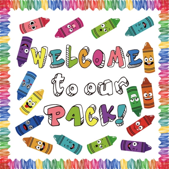 79 Pcs Back to School Bulletin Board Decorations, Welcome to Our Pack Crayon Cutouts with Border Trims Colorful Crayon Themed Cutouts for First Day of School Classroom Bulletin Boards