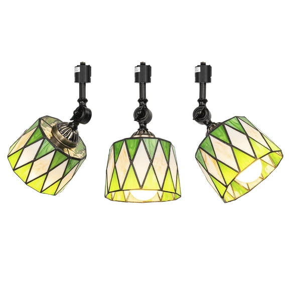 KAYYELAMP 3-Pack Track Mount Ceiling Light J-Type Adjustable Angle Tiffany-Style Green Diamond Pattern E26 Track Head Lighting for Loft Wall Painting Hallway(No Bulb, Track)