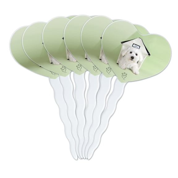 Bichon Frise Maltese Puppy Dog in House Heart Love Cupcake Picks Toppers Decoration Set of 6
