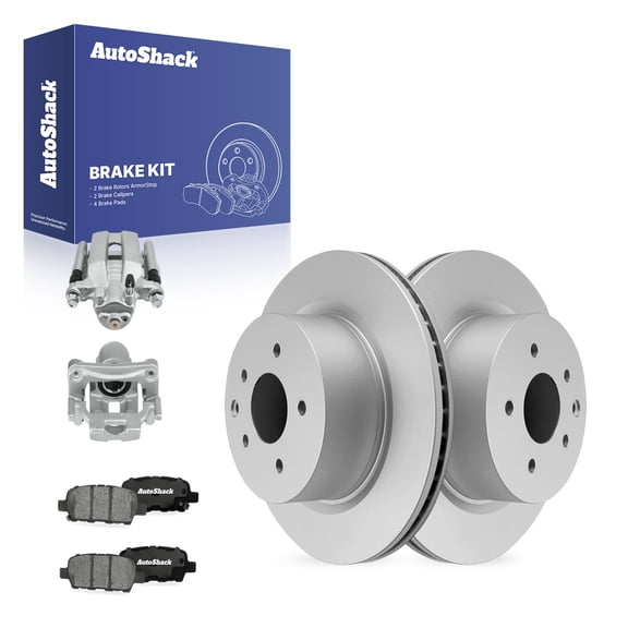 AutoShack Rear Vented Coated Brake Rotors   Ceramic Pads   Calipers 8-PC Brake Kit Replacement for 2011-2013 INFINITI G37 2010-2020 Nissan 370Z 2011-2012 INFINITI G25 ArmorStop 12.11" (307.7 mm)