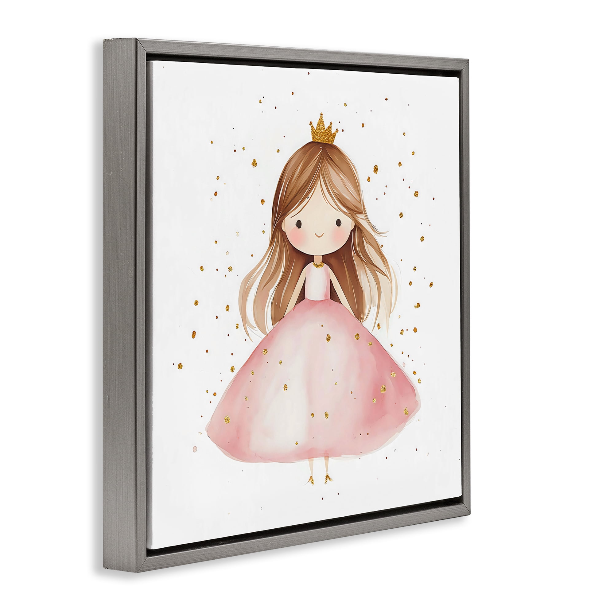 Stupell Industries Little Princess with Pink Gown Gray Framed Floater Canvas Wall Art, design by Creative Studio