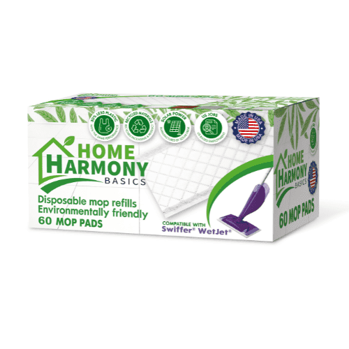 Home Harmony Basics Pad Refills Compatible With Swiffer Wetjet, 60 Count, Disposable, Eco-Friendly, Made in USA, White