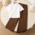 thumbnail image 4 of SERTGUTR Girls' Two Piece Set Short Sleeve Crew Neck Floral Applique Ribbed Texture Pleated Wide Leg Pants Relaxed Fit Summer Casual School Outfit, 4 of 8