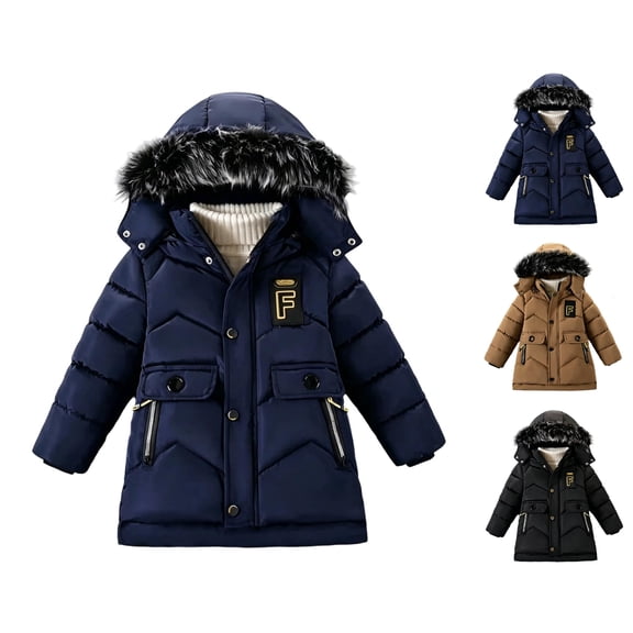 Nugftut Puffer Jackets Boys Size 7 Years Hooded Winter Coats Warm Windproof Jacket with Faux Fur