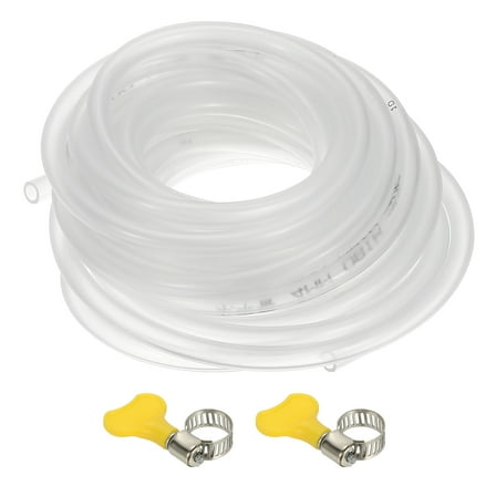 Uxcell Vinyl Tubing, 3/16"ID X 1/4"OD Flexible Clear Plastic Tube with 2 Hose Clamps, Hose Line Pipe, 16.4FT