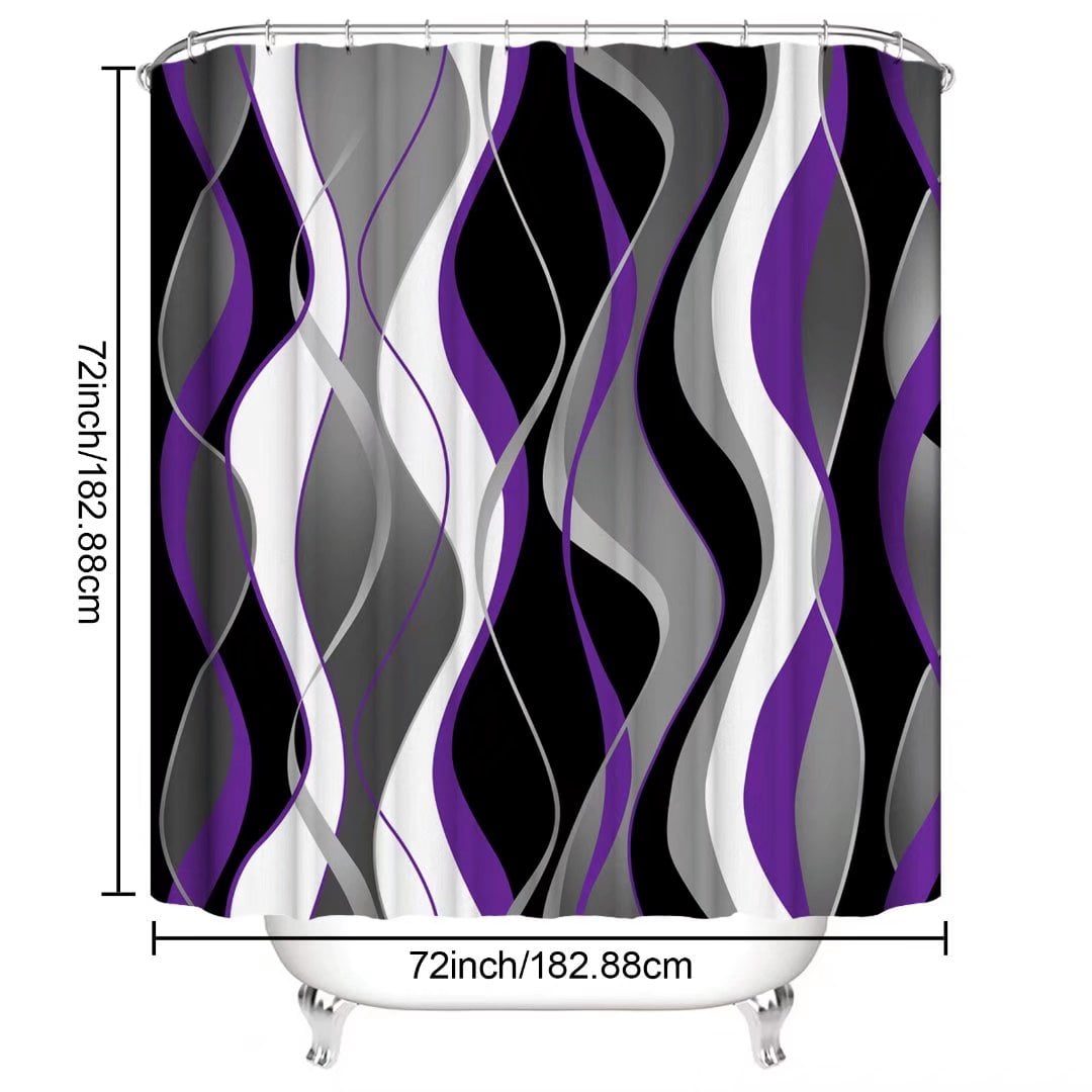 4Pcs Purple Shower Curtain Sets with Non-Slip Rugs, Toilet Lid Cover and Bath Mat, Black and Gray Bathroom Decor Set Accessories Fabric Waterproof Shower Curtains with 12 Hooks, 72 x 72 Inch