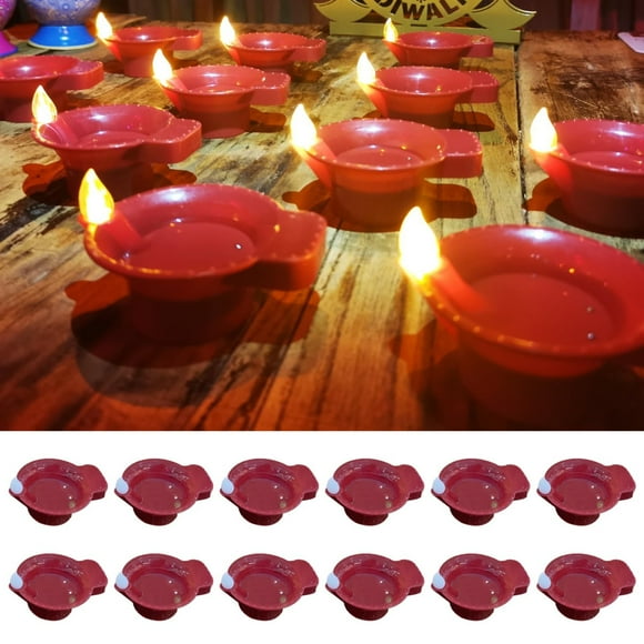 Big Sale! XIPYYKM 12 Pcs Lamp Decorations Gold Led Water Sense Lights Flameless Oil Lamp Shape Tea Lights Decorations for Home Indian Pooja Housewarming Gift Christmas Clearance Deals