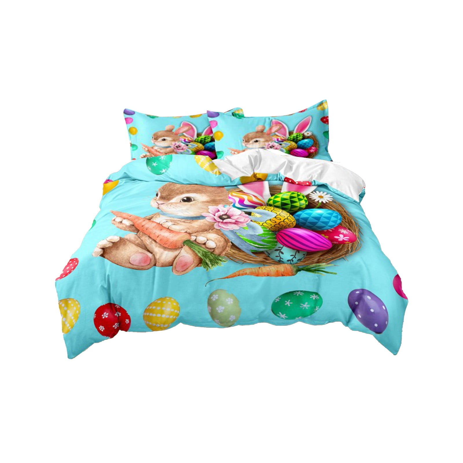 Easter Queen Comforter Set 3-Piece: Adorable Bunny & Egg Duvet Cover with 2 Standard Pillowcases | Spring Home Decor by PALIFEUR