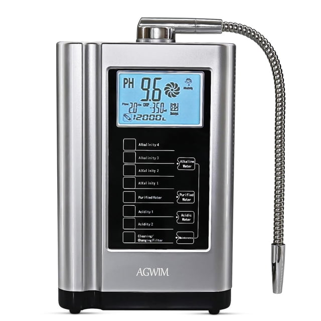 AGWIM Alkaline Water Ionizer Machine 729, Built-in a Filter, Produces pH 4-10.5 Water, 7 Water Settings, Up to -570mV ORP, 8000L Per Filter, Silver