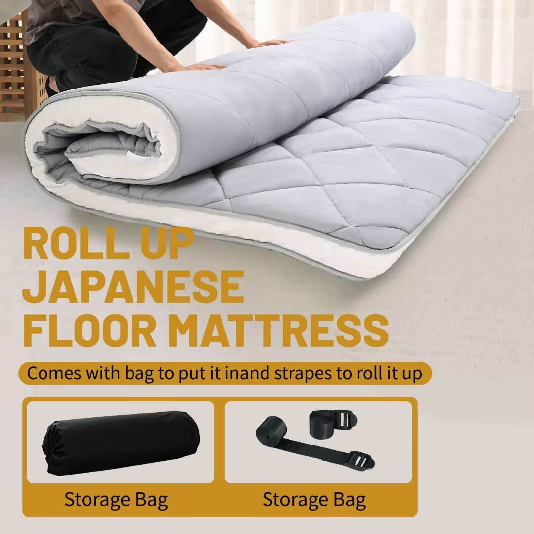 Docred Japanese Floor Mattress Futon Mattress, 4" Memory Foam Foldable Futon Mattress, Portable Roll Up Sleeping Mat for Camping,Floor Lounger Bed Couches and Sofas, Full Size Grey(80*54*4in)