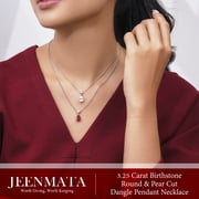 JeenMata 3.25 Carat Cubic Zirconia April Birthstone - Round and Pear Cut Dangle Pendant Necklace in 18k White Gold Plated for Women