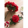 thumbnail image 1 of Flores artificiales 50 piezas de aspecto real rosas falsas de color rojo oscuro con tallo para ramos de boda de bricolaje centros de mesa arreglos fiesta baby shower decoraciones para el hogar Xemadio SNFLD1713, 1 of 4
