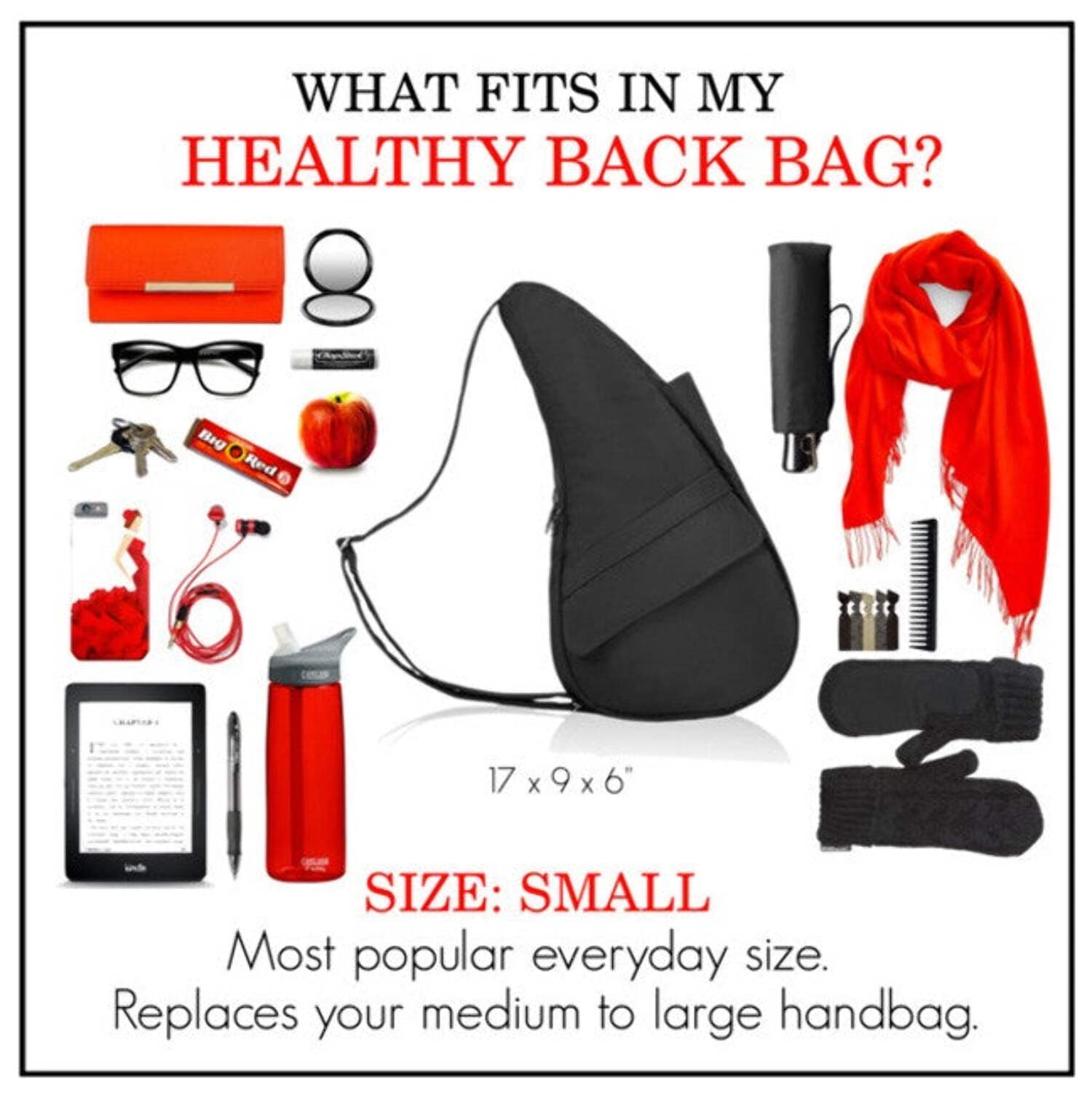 AmeriBag 17" Nylon Crossbody Sling Healthy Back Bag (Black)