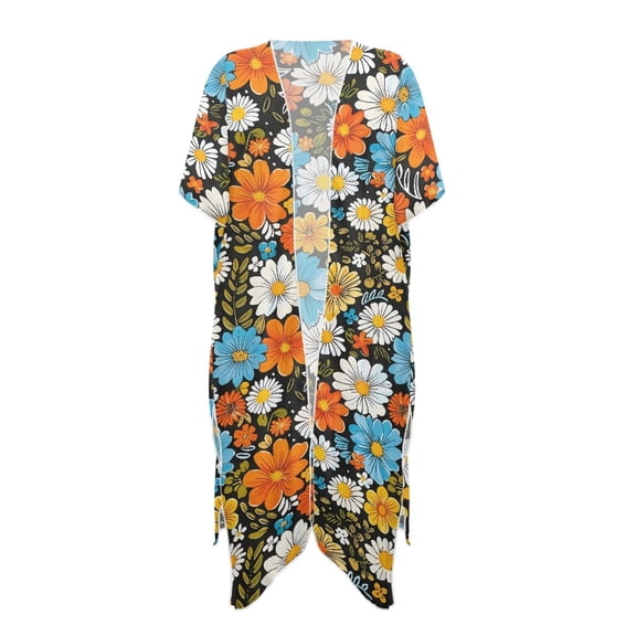 HELLHERO High Quality Fabrics Bathing Suit Cover Up for Beach Breathable Short Sleeves Flowers
