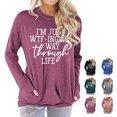 thumbnail image 2 of Jersey de cuello redondo para mujer, jersey de manga larga transpirable con patrón de alfabeto, Tops para mujer con bolsillo para uso diario, fucsia L, 2 of 6