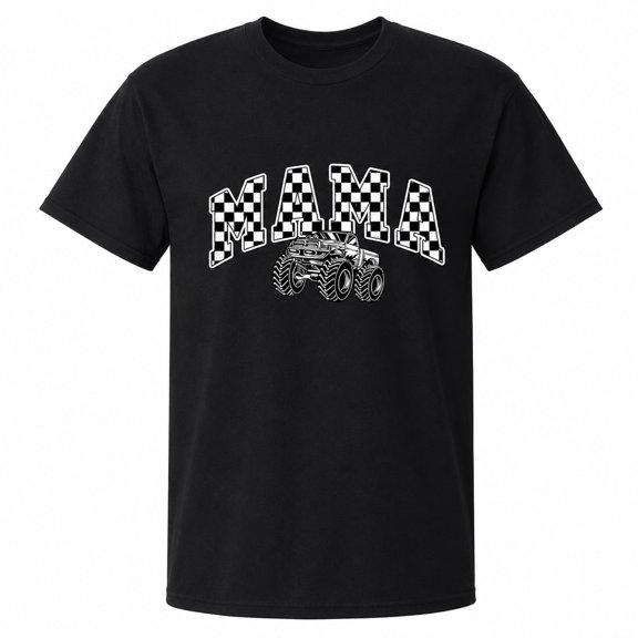 Monster Truck Mama T-Shirt, Checkered MAMA Graphic Tee, Trendy Truck Lover Mom Shirt, Birthday Gift for Her