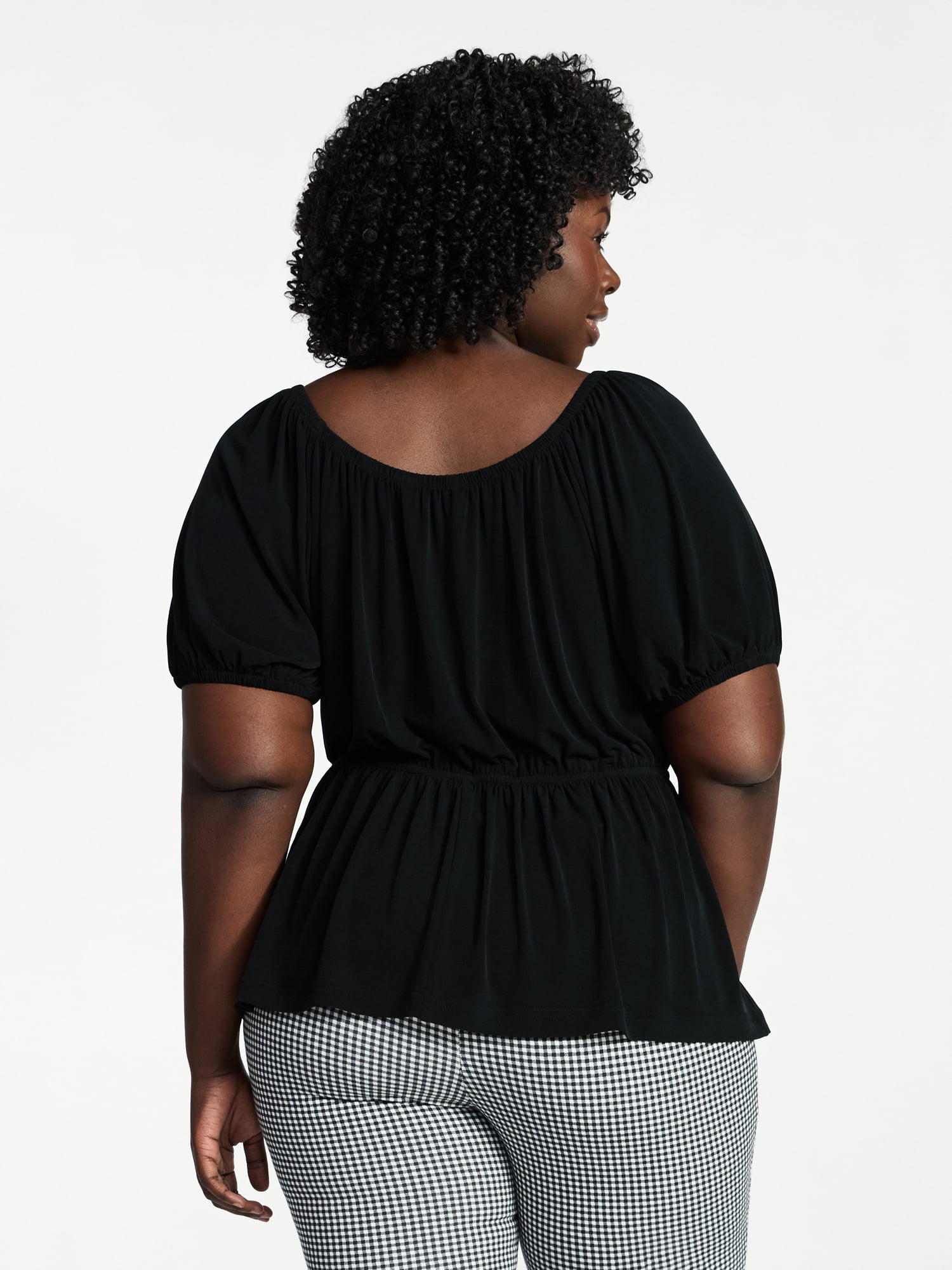 Terra & Sky Women's Peplum Top with Short Puff Sleeves, Sizes 0X-5X