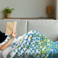 thumbnail image 3 of Modern Soft Flannel Fleece Blanket, Mosaic Grid Pattern Pixel Art Digital Design Graphic Squares Illustration, Cozy Plush for Indoor and Outdoor Use, 60" x 80", Lime Green Aqua White, by Ambesonne, 3 of 5