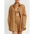 thumbnail image 4 of Women'S 3 Piece Outfits Set Spaghetti Strap Tank Long Sleeve Cover Up Blouse Casual High Waist Shorts Yellow S, 4 of 10