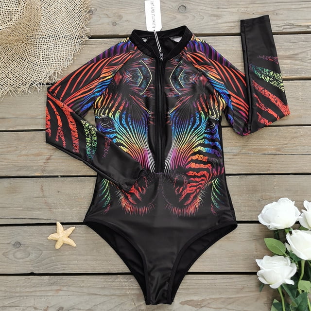 Traje de baño para mujer, sexy, deportivo, de manga larga, estampado, para surfear