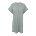 thumbnail image 4 of Wuxian Women's Shirt Dress V Neck Short Sleeve Loose Casual Roll Up Sleeve Knit Mini Dresses With Front Button, 4 of 5