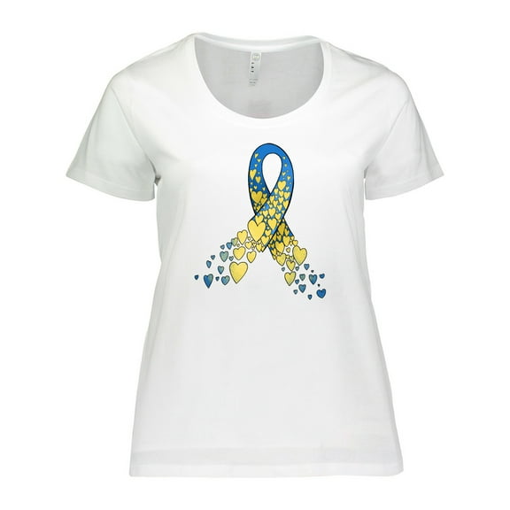 Inktastic Down Syndrome Awareness Blue and Yellow Hearts Ribbon Women's Plus Size T-Shirt