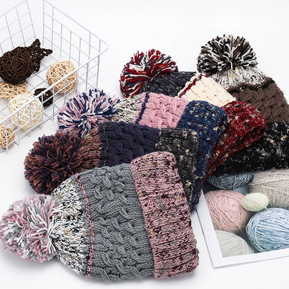 Only Moment Unisex Beanie Hats for Men Women A Polyester,Cotton with Faux Fur Pom Warm Knit Skull Cap Beanie for Women One Size