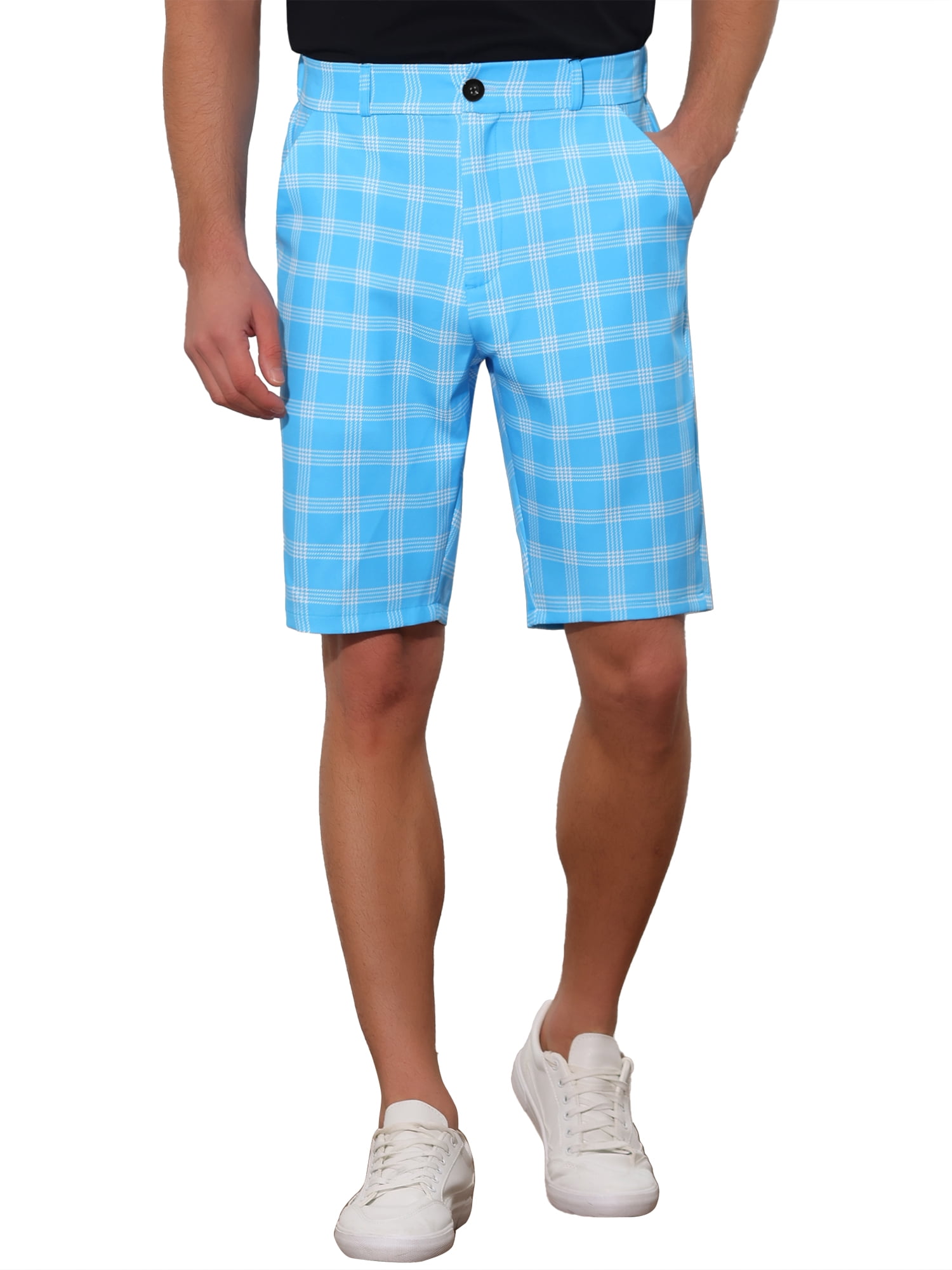 Unique Bargains Men's Plaid Shorts Flat Front Color Block Checked