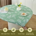 thumbnail image 5 of Tcwhniev Indoor Outdoor Patio Round Fitted Vinyl Tablecloth, Flannel Backing, Elastic Edge, Waterproof Wipeable PVC Table Cover, Green Leaf, for Table of 35-44’’ Diameter, 5 of 10