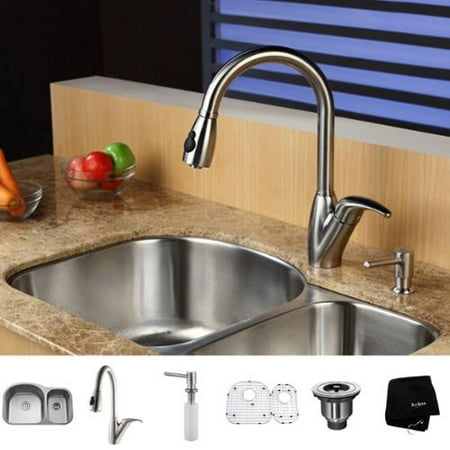 Undermount 1 Bowl Kitchen Sink Faucet Combo W Strainer Grid Kingston Brass Loft Kzgkud3221f Undermount Double Bowl Kitchen Sink