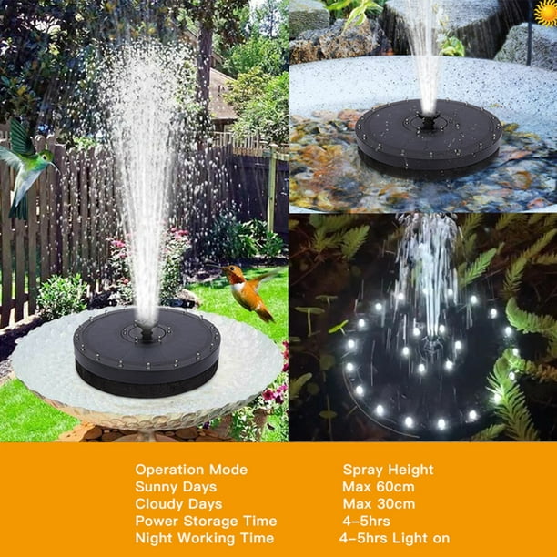 Fontaine solaire avec lumière LED et fonction de stockage d'énergie Fontaine  flottante pour piscine de jardin 