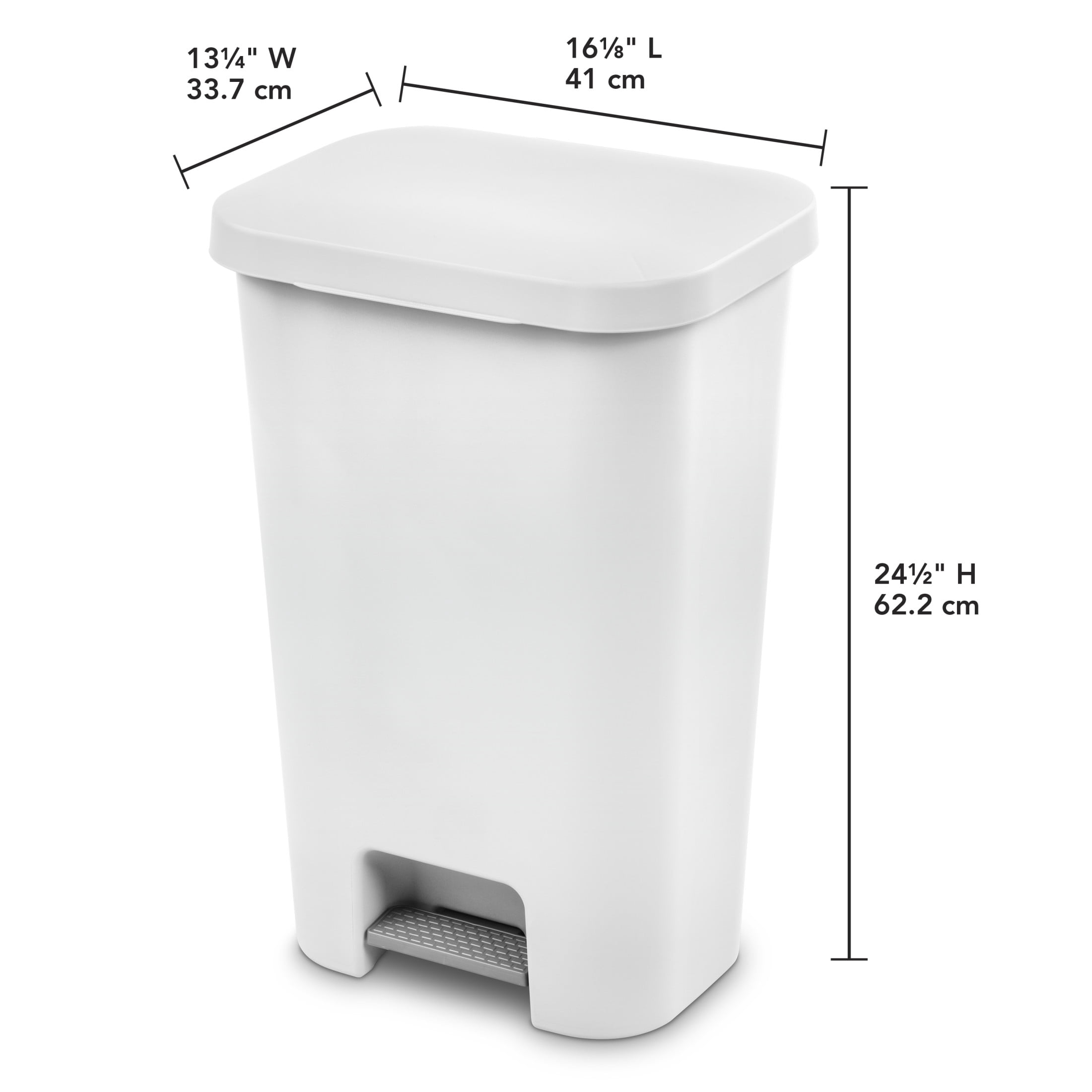 Sterilite Large Kitchen Trash Can, 11.9 Gallon Plastic Garbage Bin with Step Lid, White