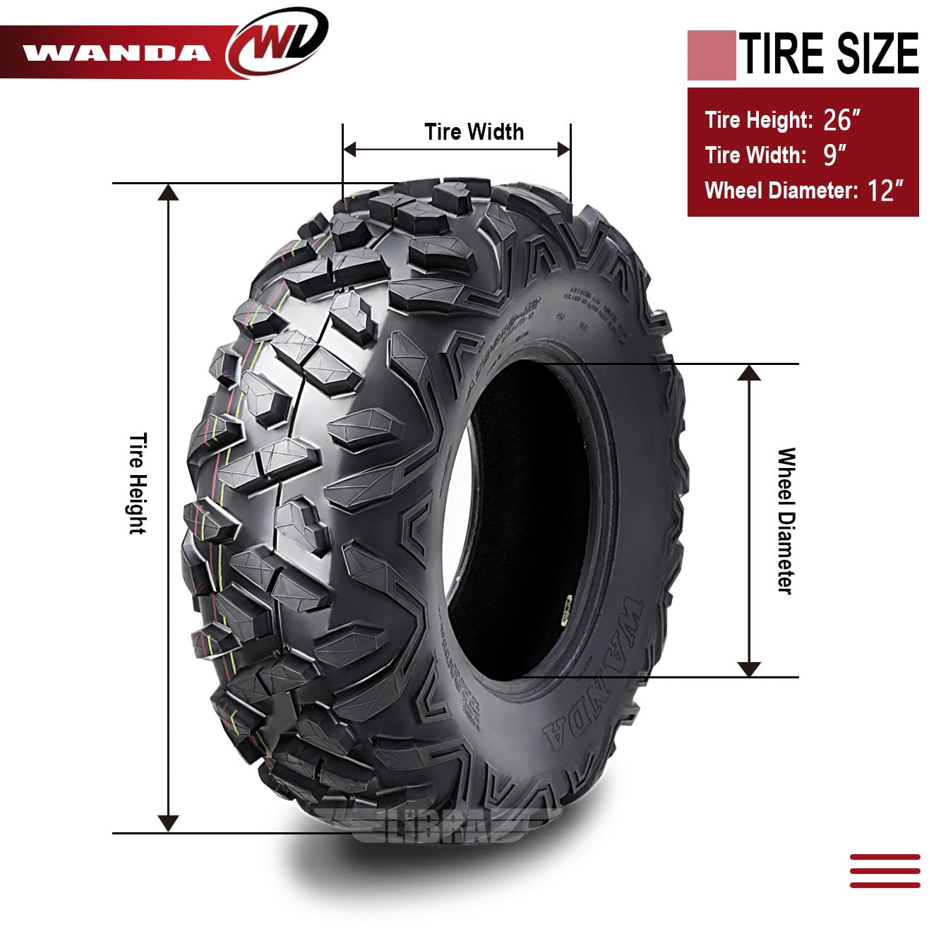 (2) 26x9R12 Radial Front Tire Set for 12-17 Kawasaki Teryx4 Base/LE/Camo 750 4X4