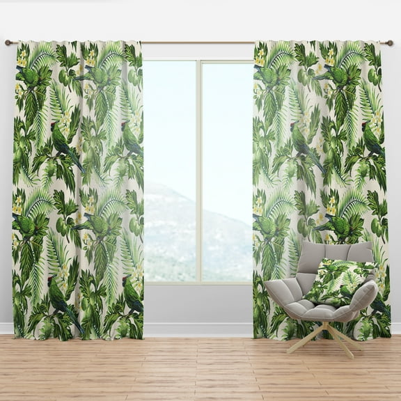 Designart 'Green Tropical Leaves' Animals Curtain Panel