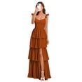 thumbnail image 1 of Vestido de dama de honor, largo, de gasa, fruncido, naranja, 1 of 7