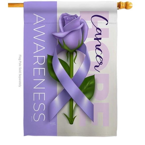 Breeze Decor H115208-BO 28 x 40 in. Cancer Awareness World Day House Flag with Support Double-Sided Decorative Vertical Flags Decoration Banner Garden Yard Gift