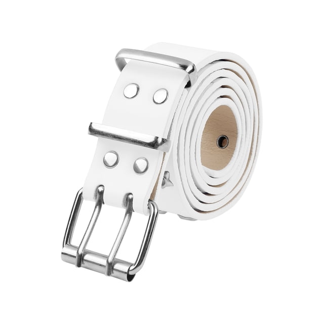 Cinturón de moda de cuero sintético suave CURVY GLAM para mujeres, decoración de agujeros para jeans, pantalones y vestidos con hebilla plateada 43.3x1.3" blanco