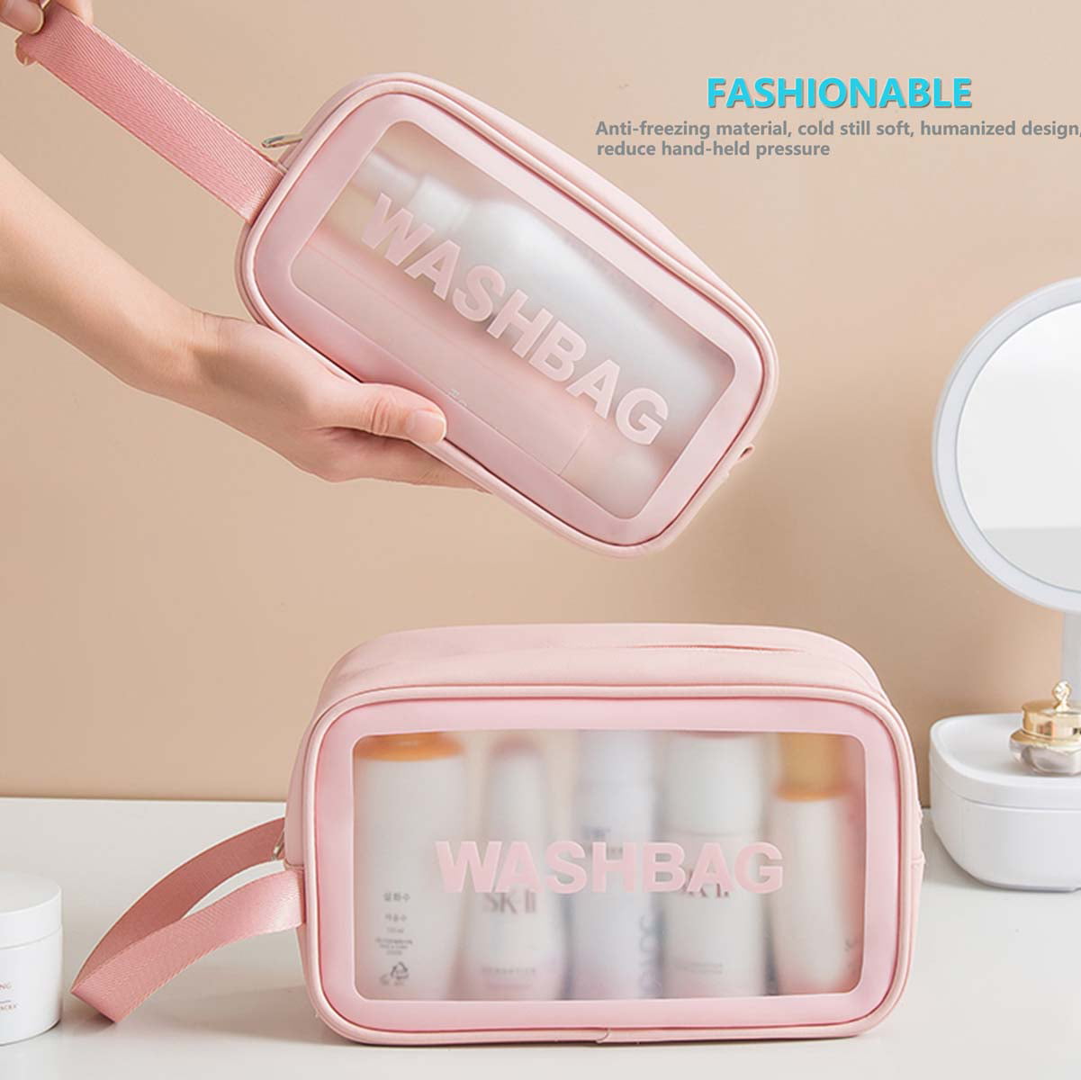 Travel Makeup Pouch Set Toiletries Bag Cosmetic Organizer Bag For Women And  Girls Toiletry Storage Kit - Pink