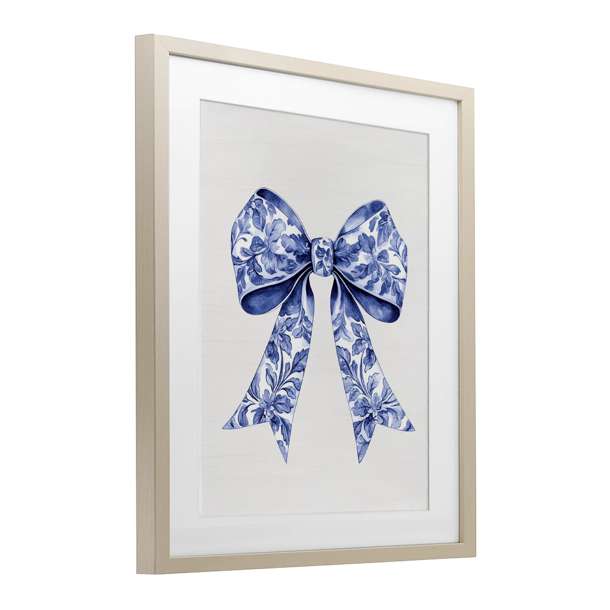 Vintage Toile Flower Ribbon Birch Framed Print Under Glass, design by Lettered and Lined