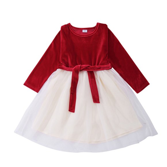 Girls Velvet Red Hipster Dress 2-9Years