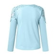 thumbnail image 4 of TYGHBN Women's Round Neck Solid Color Hollow Stitching Long Sleeved T Shirt Woman T Shirt Casual Long Sleeve Shirt Women Long Sleeve Polyester Shirt Women Woman Tee Shirt Womens Athletic Clothes, 4 of 4